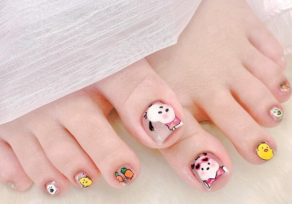 Nail chân vẽ họa tiết hoa lá