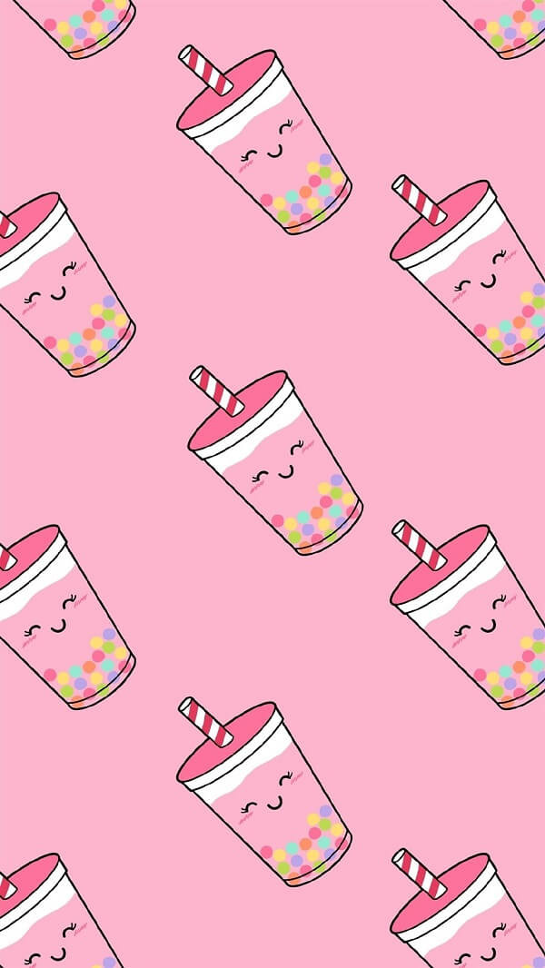Hình nền trà sữa với hình vẽ chibi đáng yêu